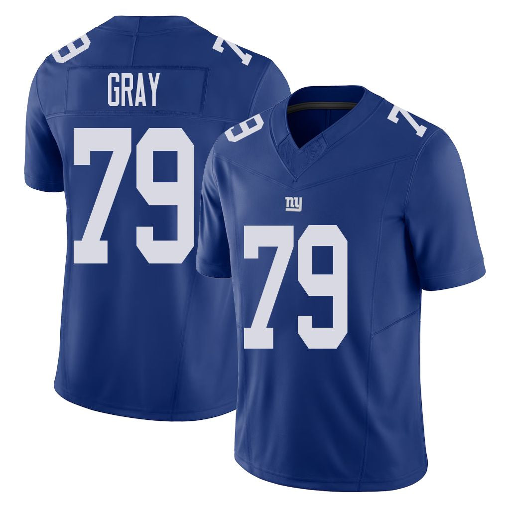 New York #79 Jarrod Player Football V Neck Short Sleeve Royal Jersey Gray For Men Youth Women Gift