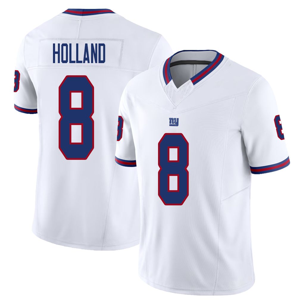 New York #8 Holland Player Football V Neck Short Sleeve White Jersey Jevon For Men Youth Women Gift