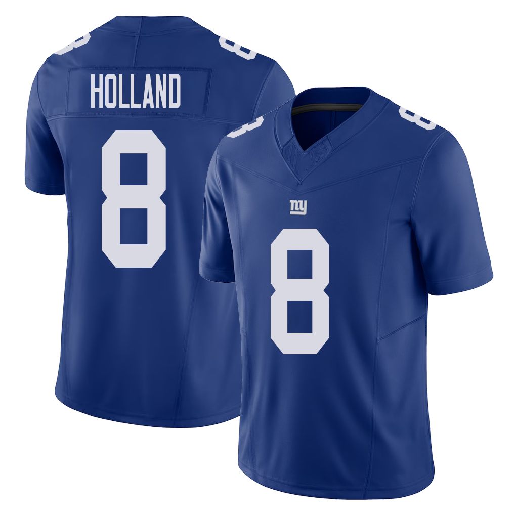 New York #8 Jevon Player Football V Neck Short Sleeve Royal Jersey Holland For Men Youth Women Gift