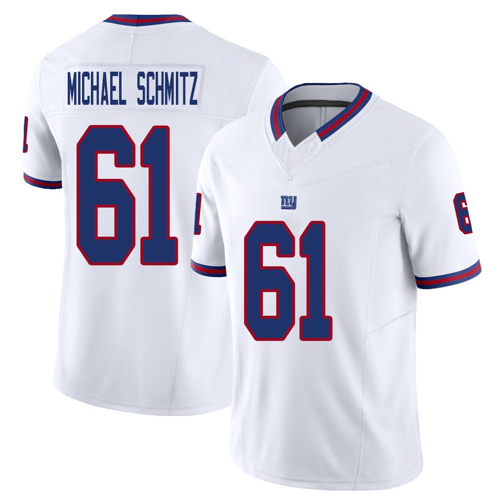 New York #61 Michael Schmitz Player Football V Neck Short Sleeve White Jersey John For Men Youth Women Gift