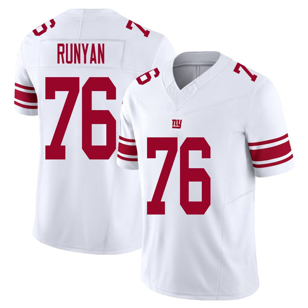 New York #76 Jon Player Football V Neck Short Sleeve White Jersey Runyan For Men Youth Women Gift