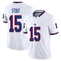 New York #15 Stout Player Football V Neck Short Sleeve White Jersey Jordan For Men Youth Women Gift