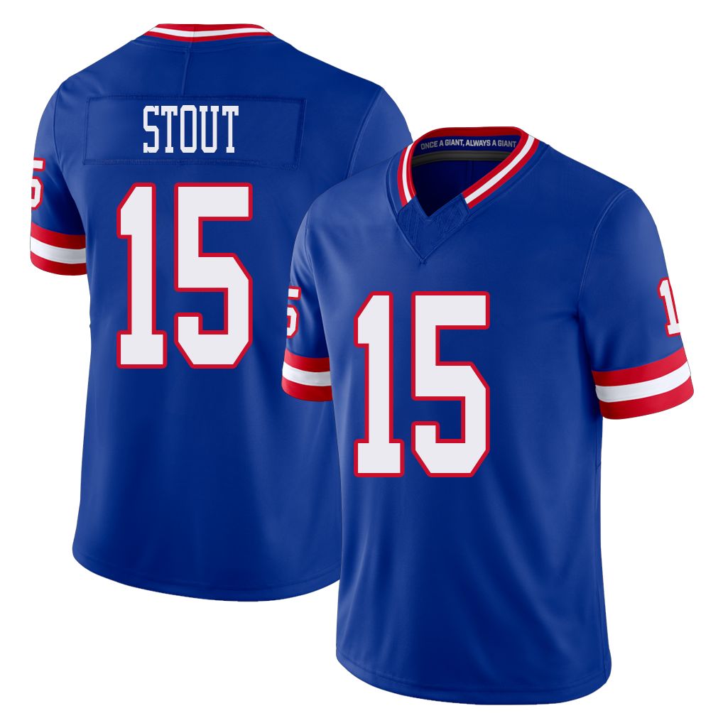 New York #15 Jordan Player Football V Neck Short Sleeve Royal Jersey Stout For Men Youth Women Gift