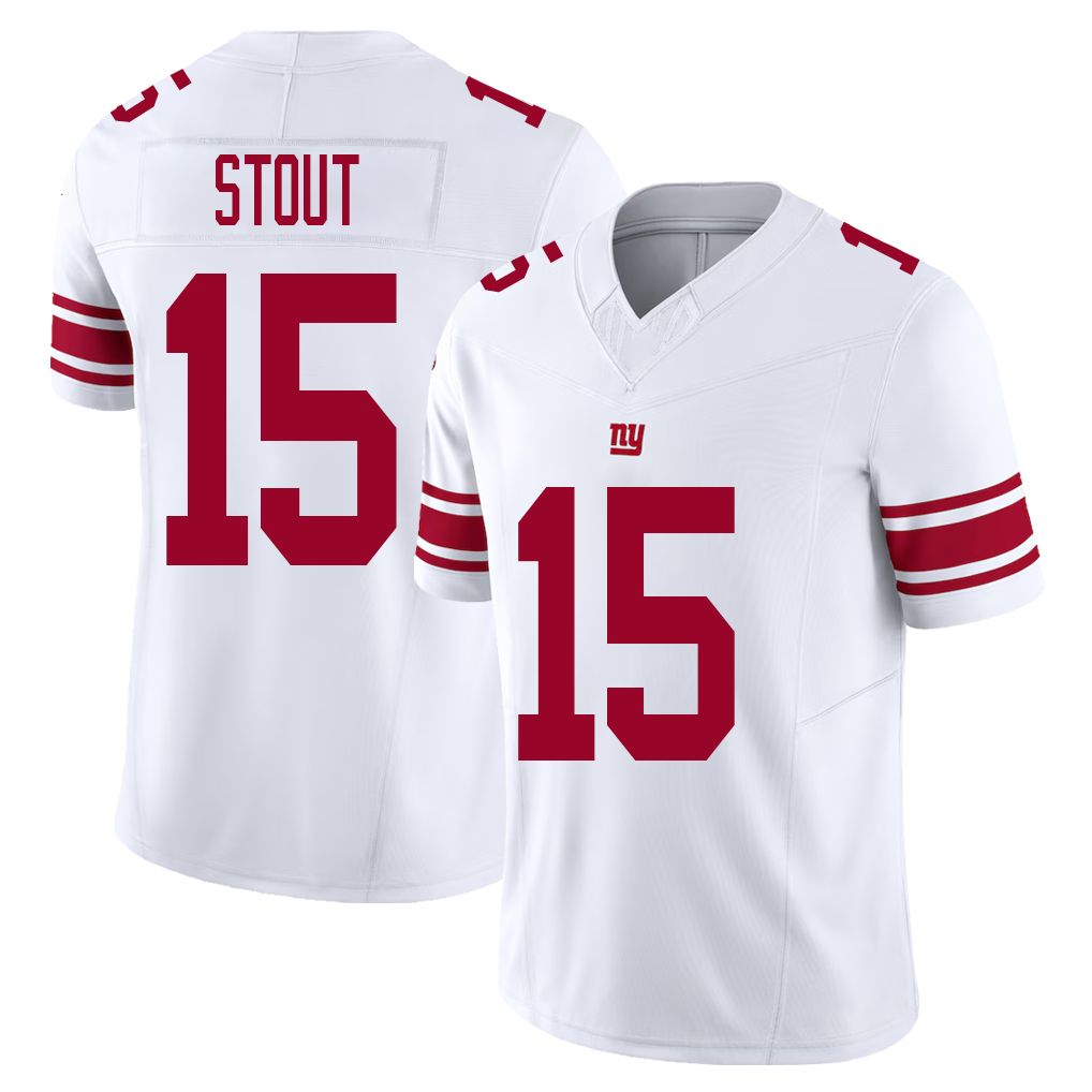 New York #15 Jordan Player Football V Neck Short Sleeve White Jersey Stout For Men Youth Women Gift