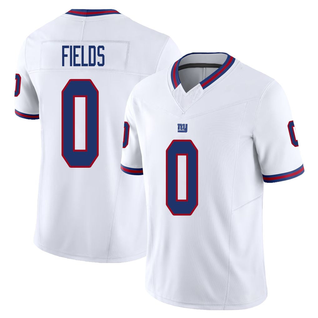 New York #0 Fields Player Football V Neck Short Sleeve White Jersey Malachi For Men Youth Women Gift