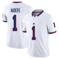 New York #1 Nabers Player Football V Neck Short Sleeve White Jersey Malik For Men Youth Women Gift
