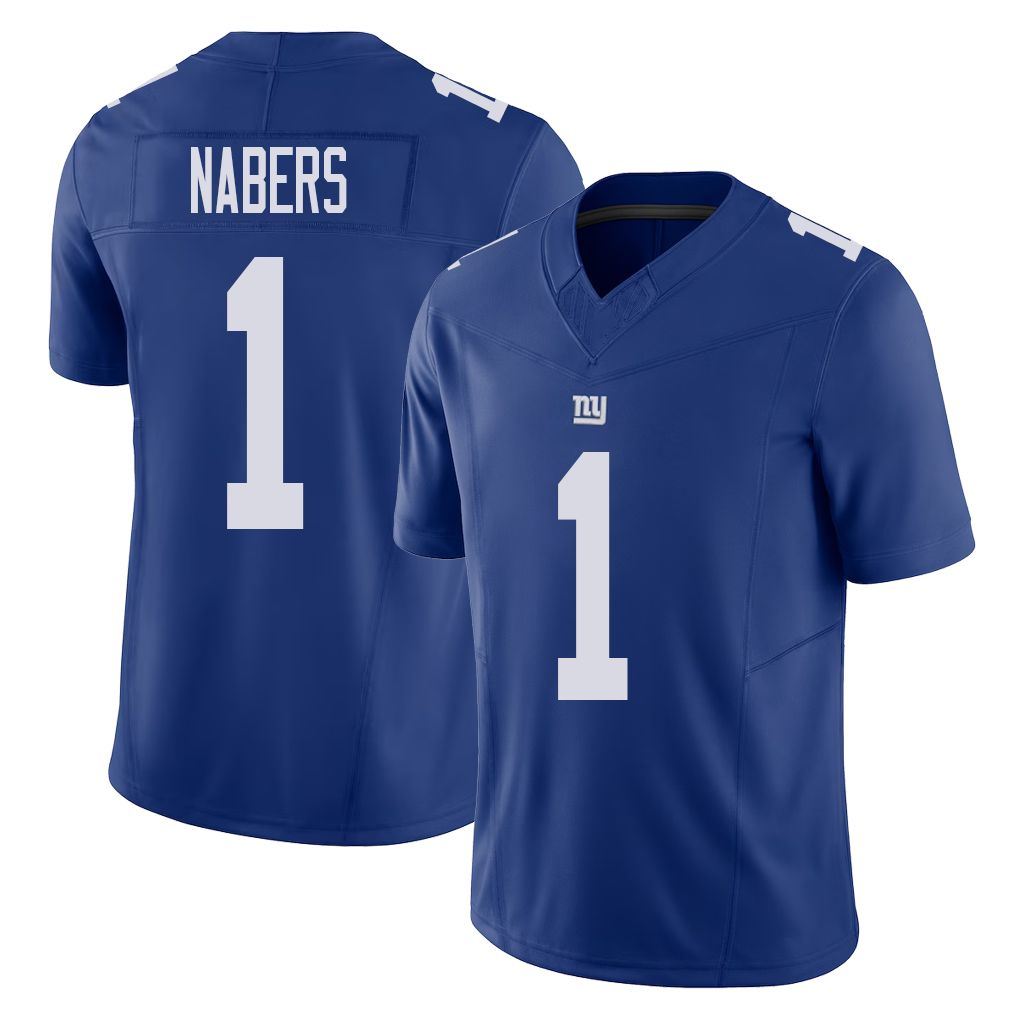 New York #1 Malik Player Football V Neck Short Sleeve Royal Jersey Nabers For Men Youth Women Gift