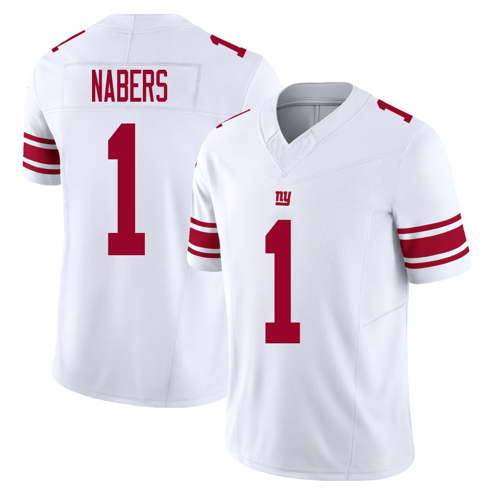 New York #1 Malik Player Football V Neck Short Sleeve White Jersey Nabers For Men Youth Women Gift