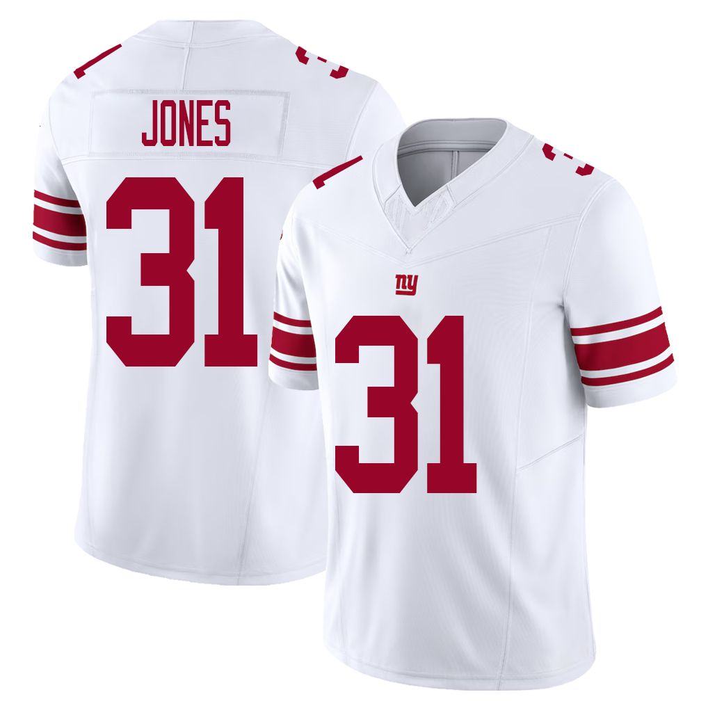 New York #31 Jones Player Football V Neck Short Sleeve White Jersey Nic For Men Youth Women Gift