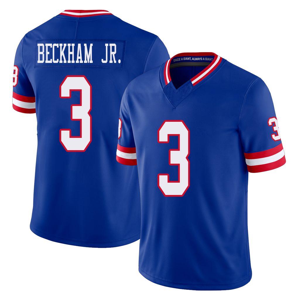 New York #3 Odell Player Football V Neck Short Sleeve Royal Jersey Beckham Jr. For Men Youth Women Gift