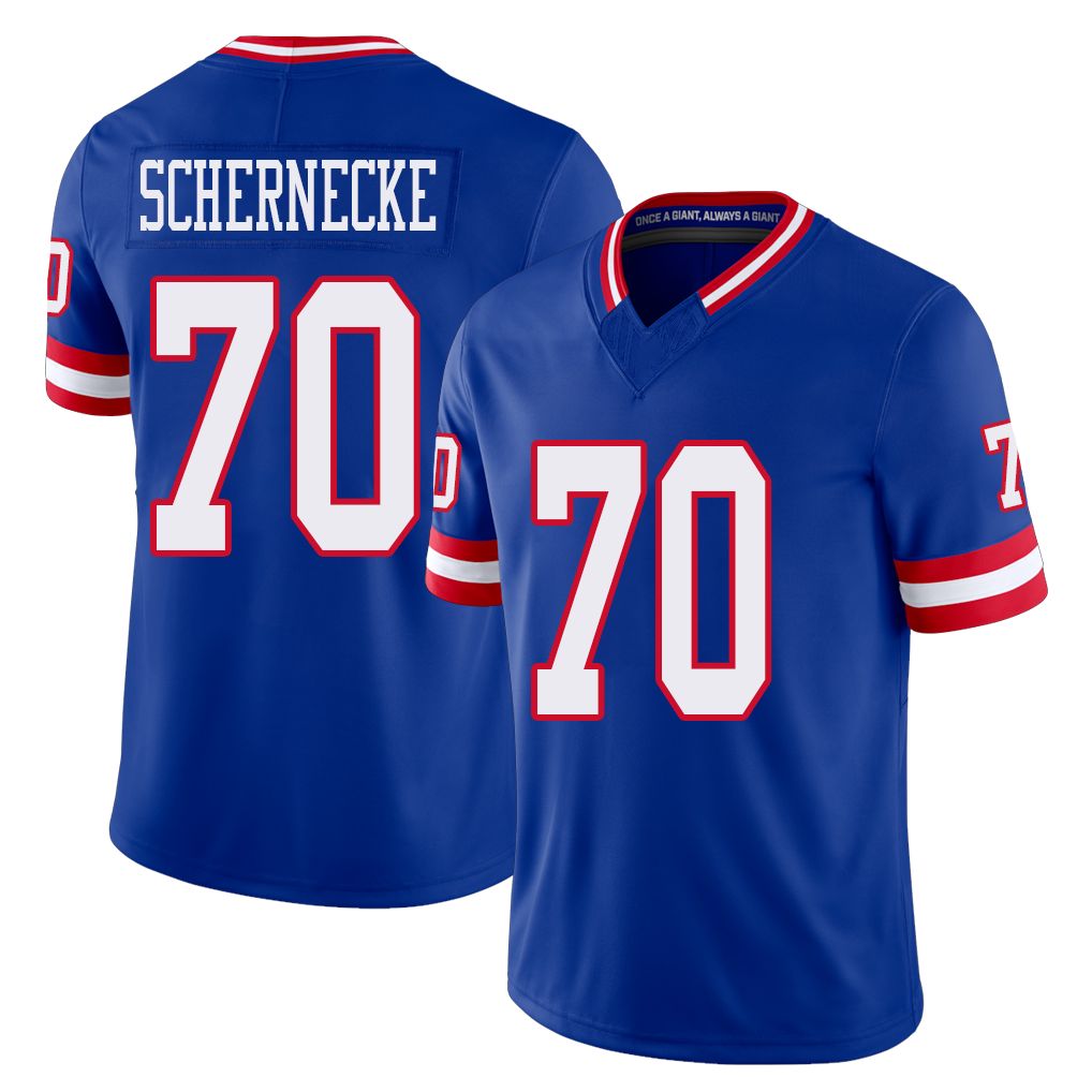 New York #70 Ryan Player Football V Neck Short Sleeve Royal Jersey Schernecke For Men Youth Women Gift