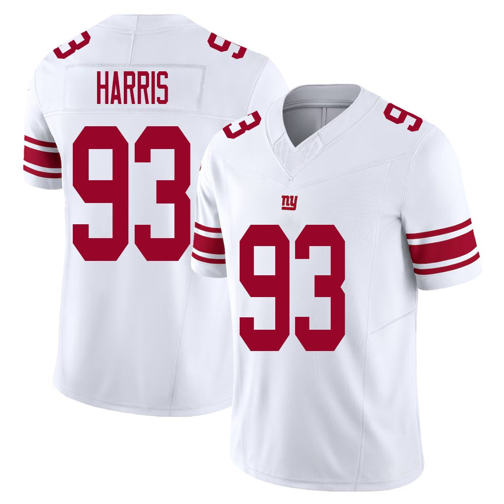 New York #93 Harris Player Football V Neck Short Sleeve White Jersey Shelby For Men Youth Women Gift