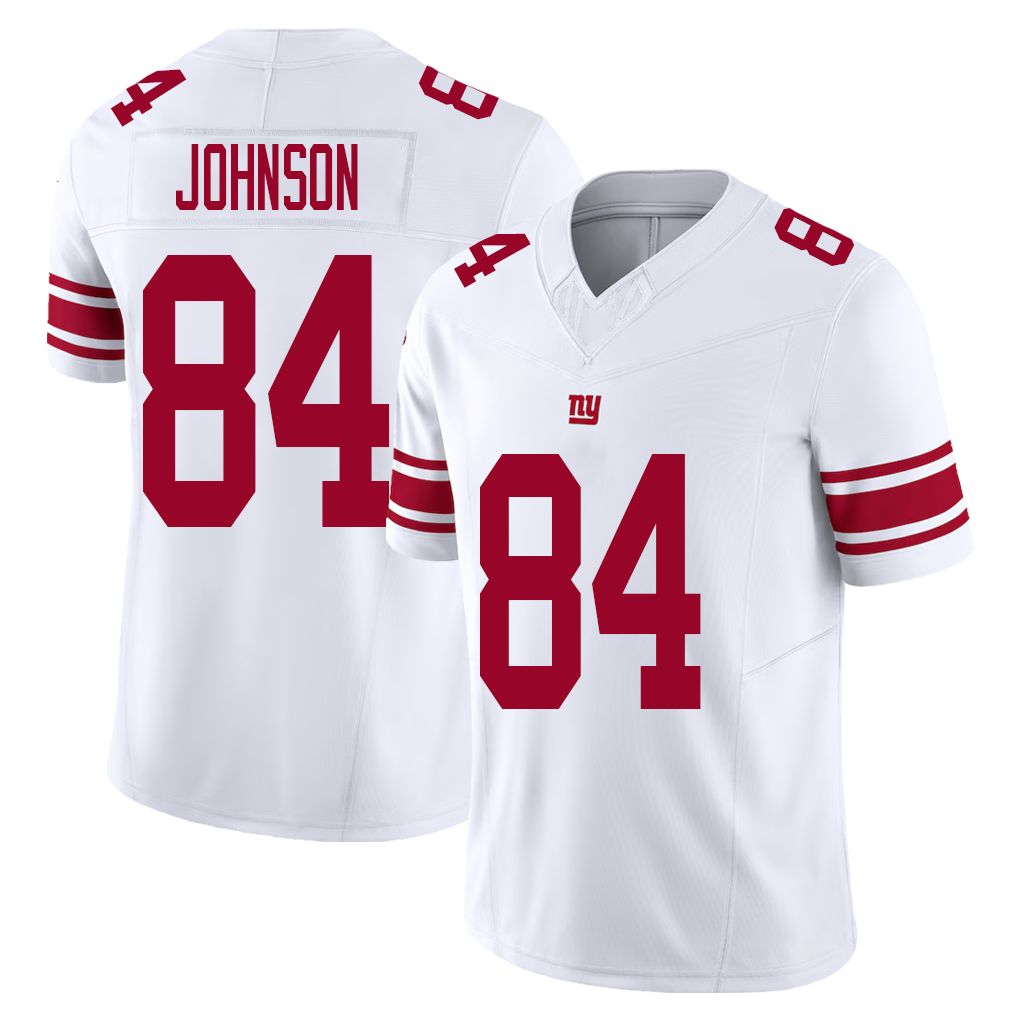 New York #84 Johnson Player Football V Neck Short Sleeve White Jersey Theo For Men Youth Women Gift