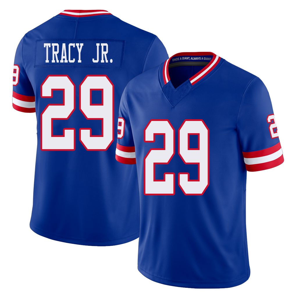 New York #29 Tyrone Player Football V Neck Short Sleeve Royal Jersey Tracy Jr. For Men Youth Women Gift