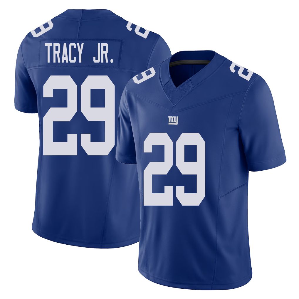New York #29 Tyrone Player Football V Neck Short Sleeve Royal Jersey Tracy Jr. For Men Youth Women Gift