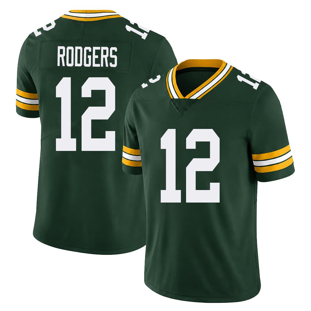 Green Bay #12 Rodgers Player Football V Neck Short Sleeve Green Jersey Aaron For Men Youth Women Gift