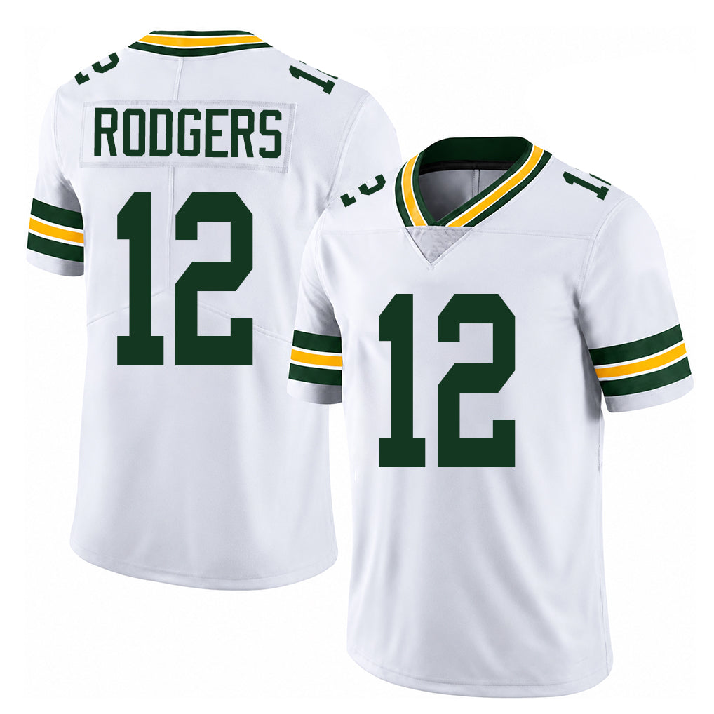Green Bay #12 Rodgers Player Football V Neck Short Sleeve White Jersey Aaron For Men Youth Women Gift