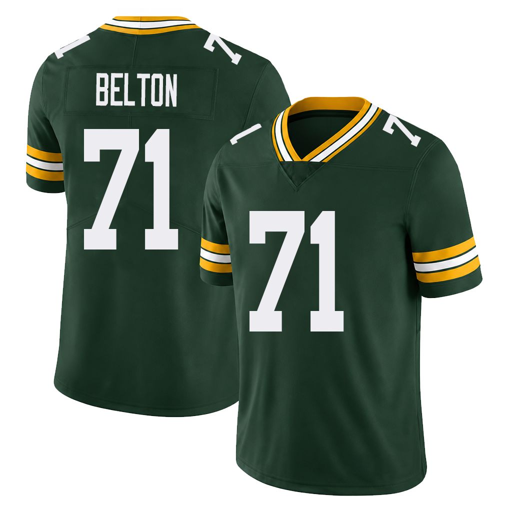 Green Bay #71 Belton Player Football V Neck Short Sleeve Green Jersey Anthony For Men Youth Women Gift
