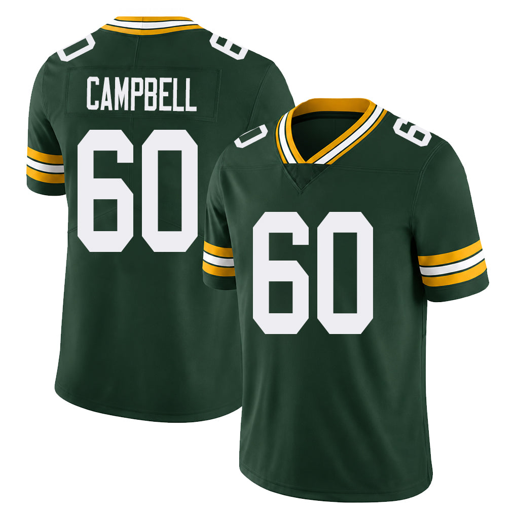 Green Bay #60 Campbell Player Football V Neck Short Sleeve Green Jersey Anthony For Men Youth Women Gift
