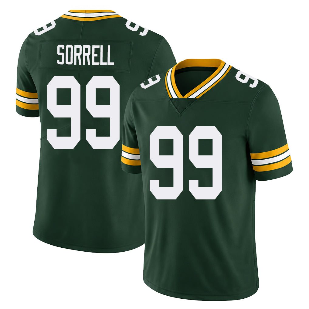 Green Bay #99 Sorrell Player Football V Neck Short Sleeve Green Jersey Barryn For Men Youth Women Gift