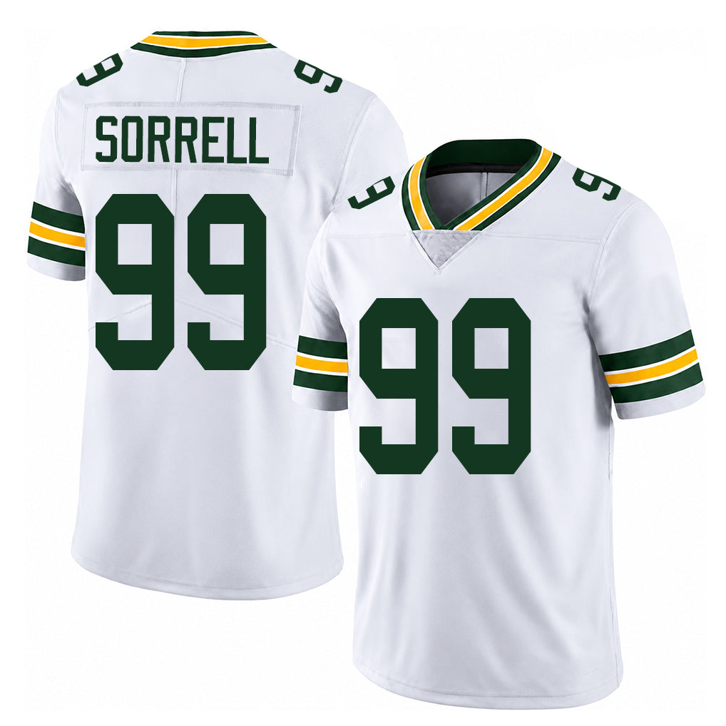 Green Bay #99 Sorrell Player Football V Neck Short Sleeve White Jersey Barryn For Men Youth Women Gift