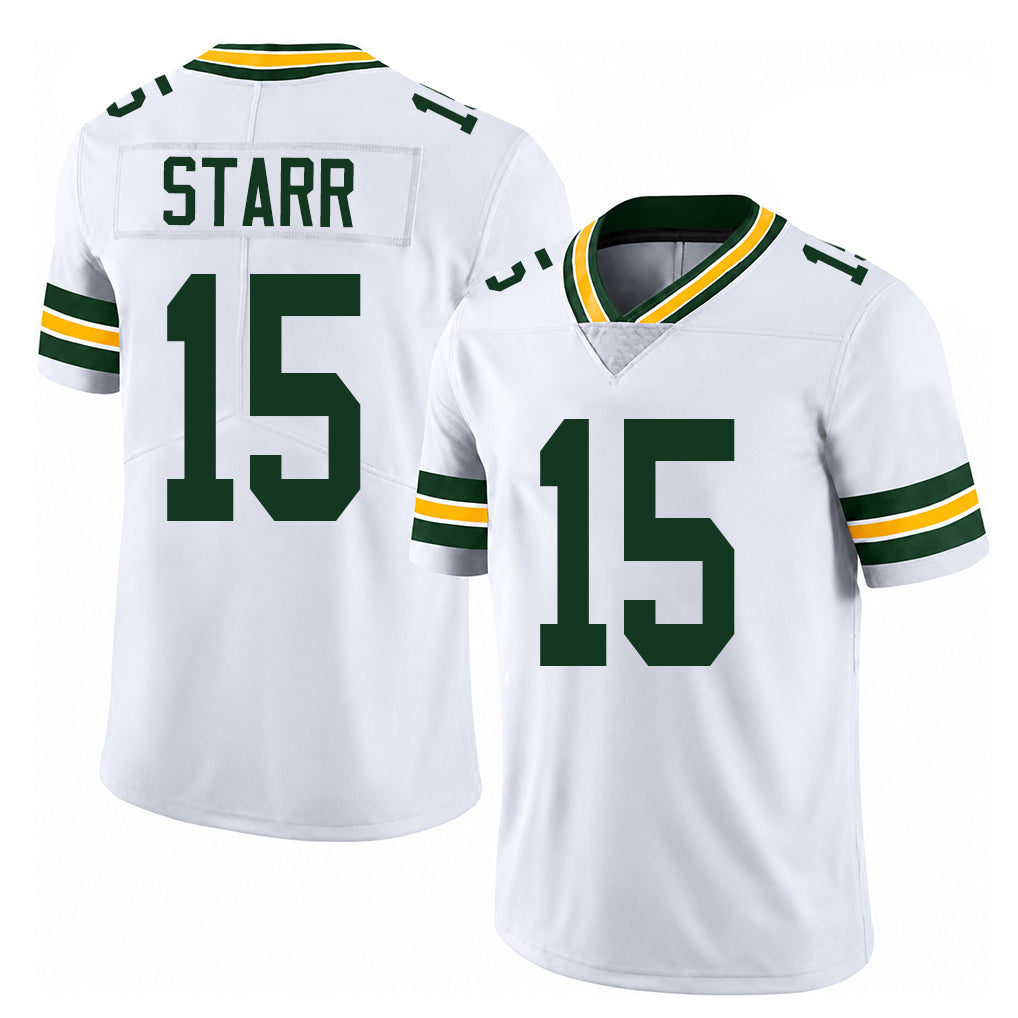 Green Bay #15 Starr Player Football V Neck Short Sleeve White Jersey Bart For Men Youth Women Gift