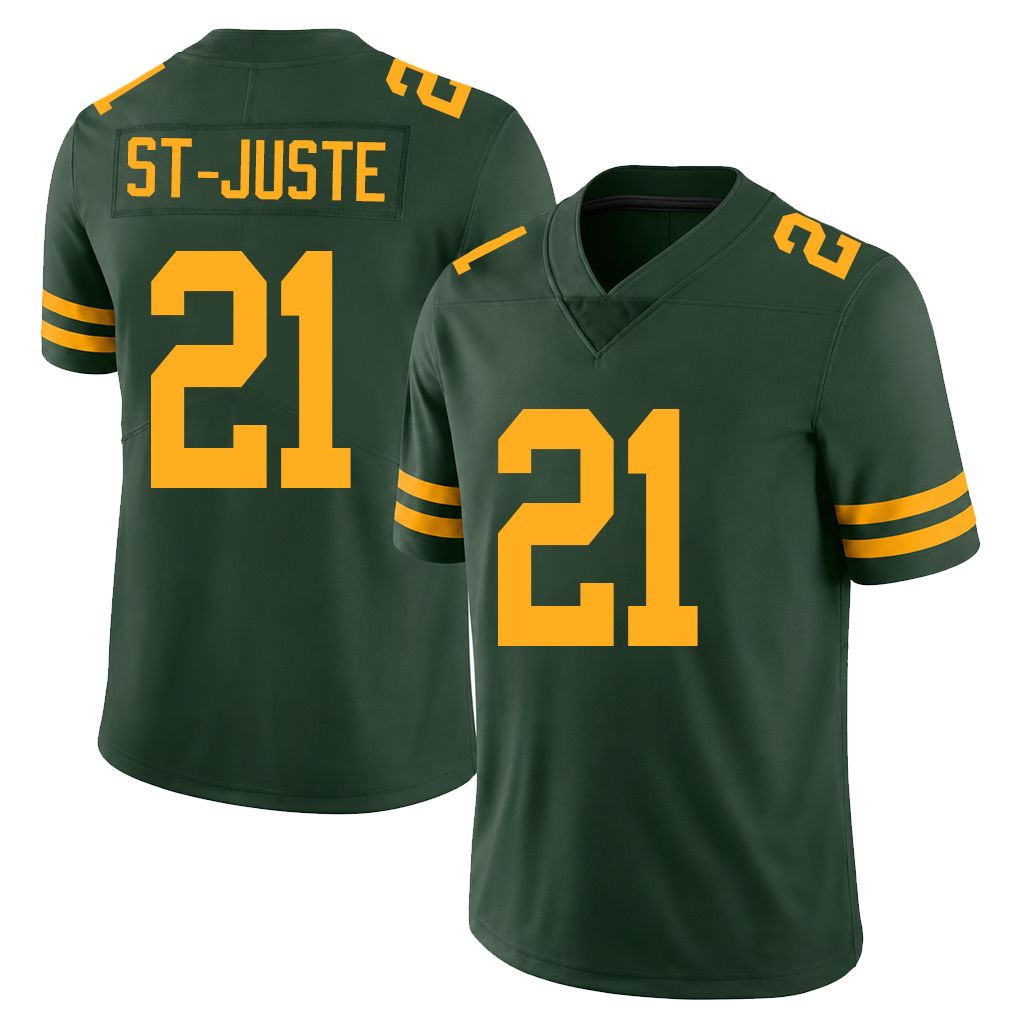 Green Bay #21 St-Juste Player Football V Neck Short Sleeve Jersey Green Benjamin For Men Youth Women Gift