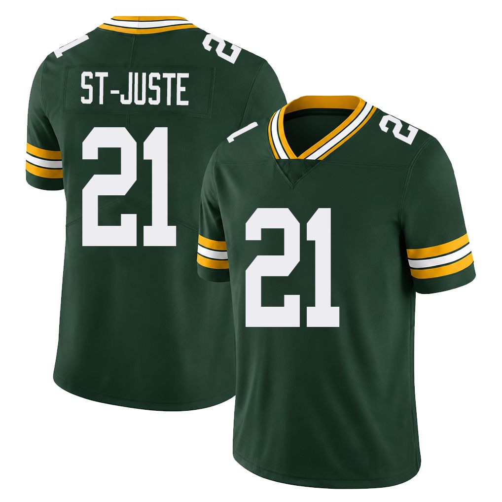 Green Bay #21 St-Juste Player Football V Neck Short Sleeve Green Jersey Benjamin For Men Youth Women Gift