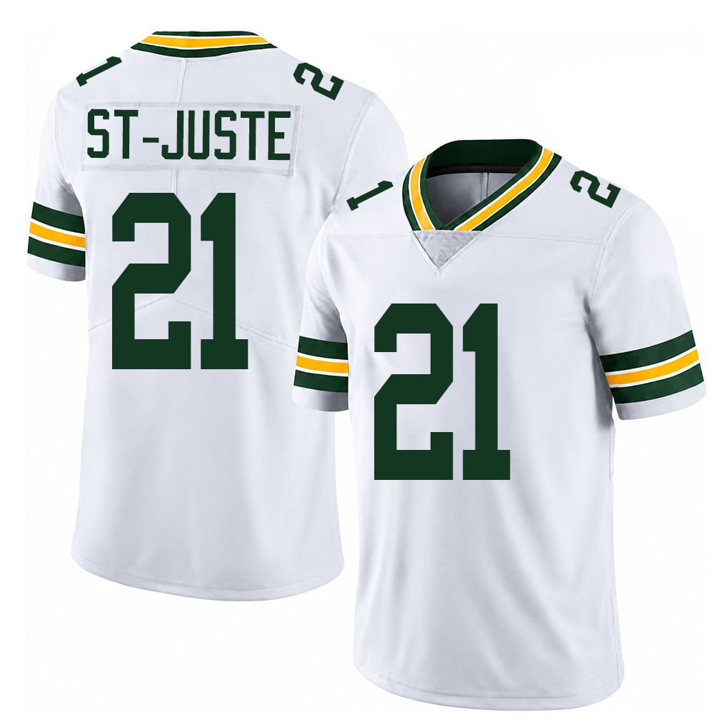 Green Bay #21 St-Juste Player Football V Neck Short Sleeve White Jersey Benjamin For Men Youth Women Gift