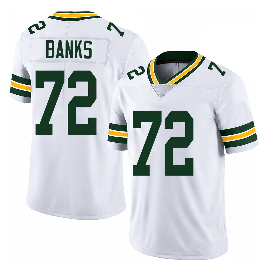 Green Bay #72 Banks Player Football V Neck Short Sleeve White Jersey Brant For Men Youth Women Gift