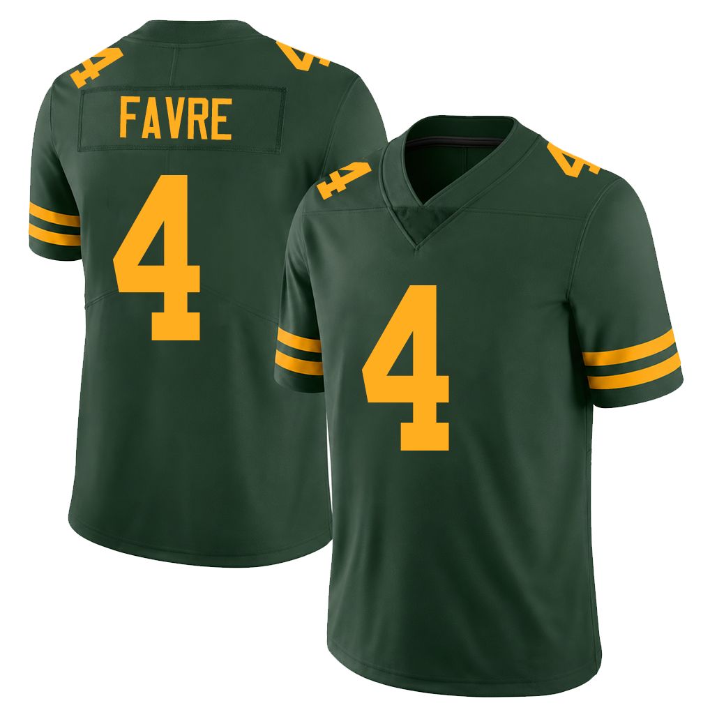 Green Bay #4 Favre Player Football V Neck Short Sleeve Jersey Green Brett For Men Youth Women Gift