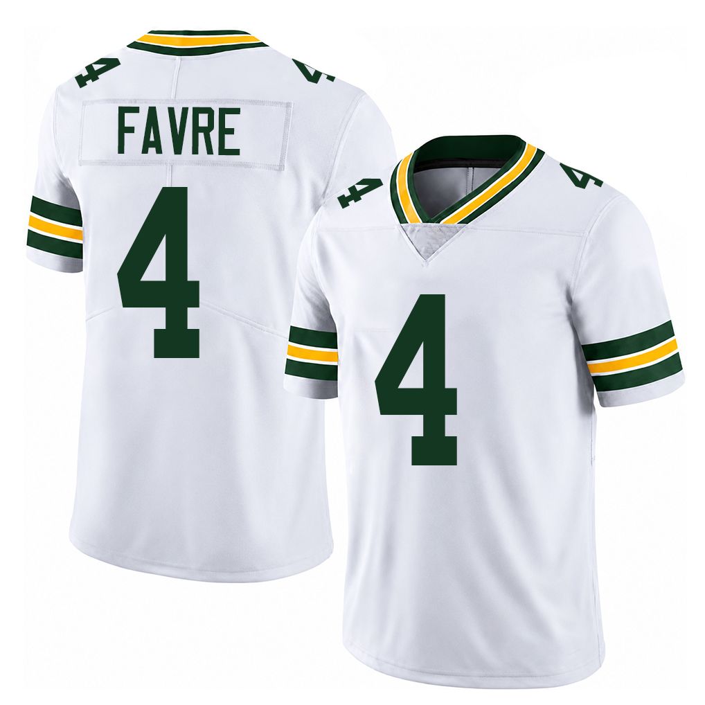 Green Bay #4 Favre Player Football V Neck Short Sleeve White Jersey Brett For Men Youth Women Gift