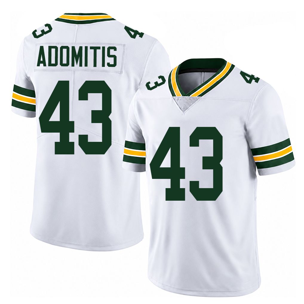Green Bay #43 Adomitis Player Football V Neck Short Sleeve White Jersey Cal For Men Youth Women Gift