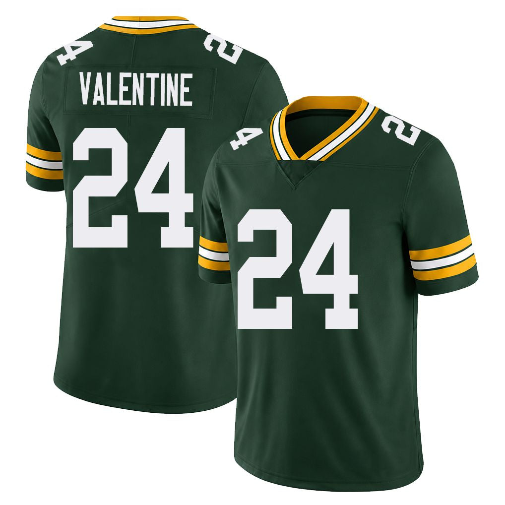 Green Bay #24 Valentine Player Football V Neck Short Sleeve Green Jersey Carrington For Men Youth Women Gift