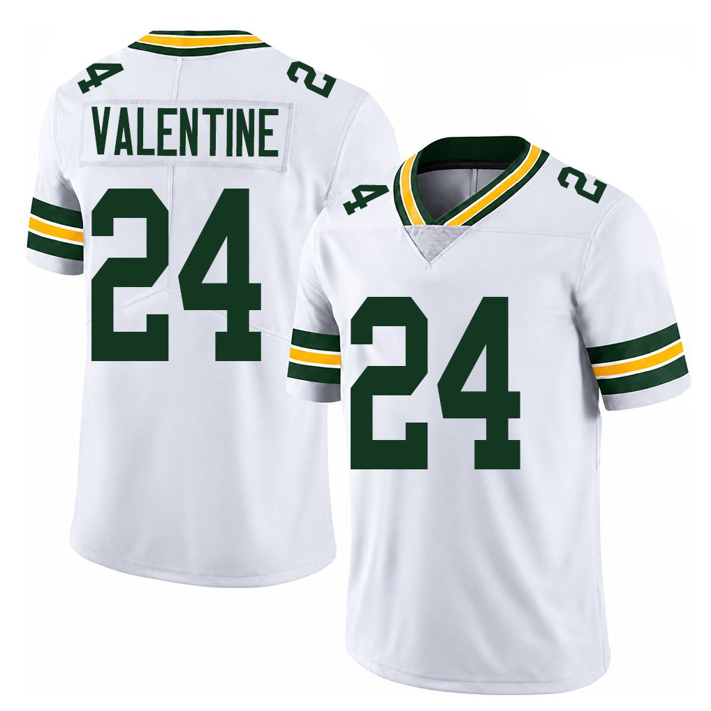 Green Bay #24 Valentine Player Football V Neck Short Sleeve White Jersey Carrington For Men Youth Women Gift