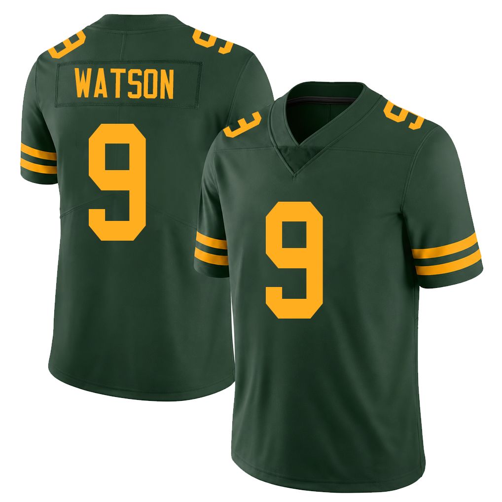 Green Bay #9 Watson Player Football V Neck Short Sleeve Jersey Green Christian For Men Youth Women Gift
