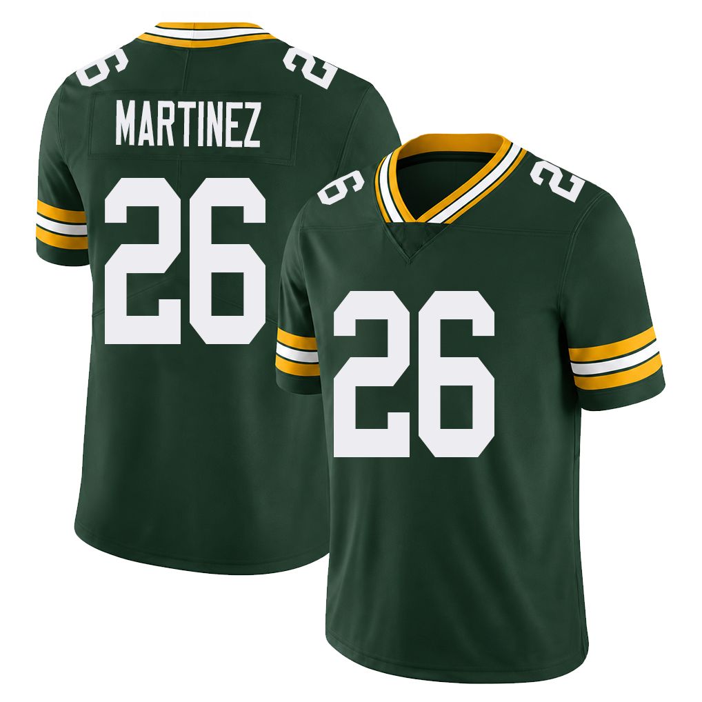 Green Bay #26 Martinez Player Football V Neck Short Sleeve Green Jersey Damien For Men Youth Women Gift