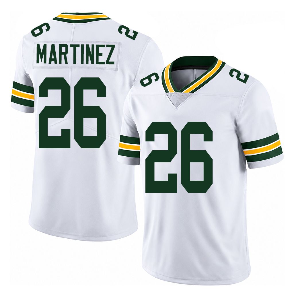 Green Bay #26 Martinez Player Football V Neck Short Sleeve White Jersey Damien For Men Youth Women Gift