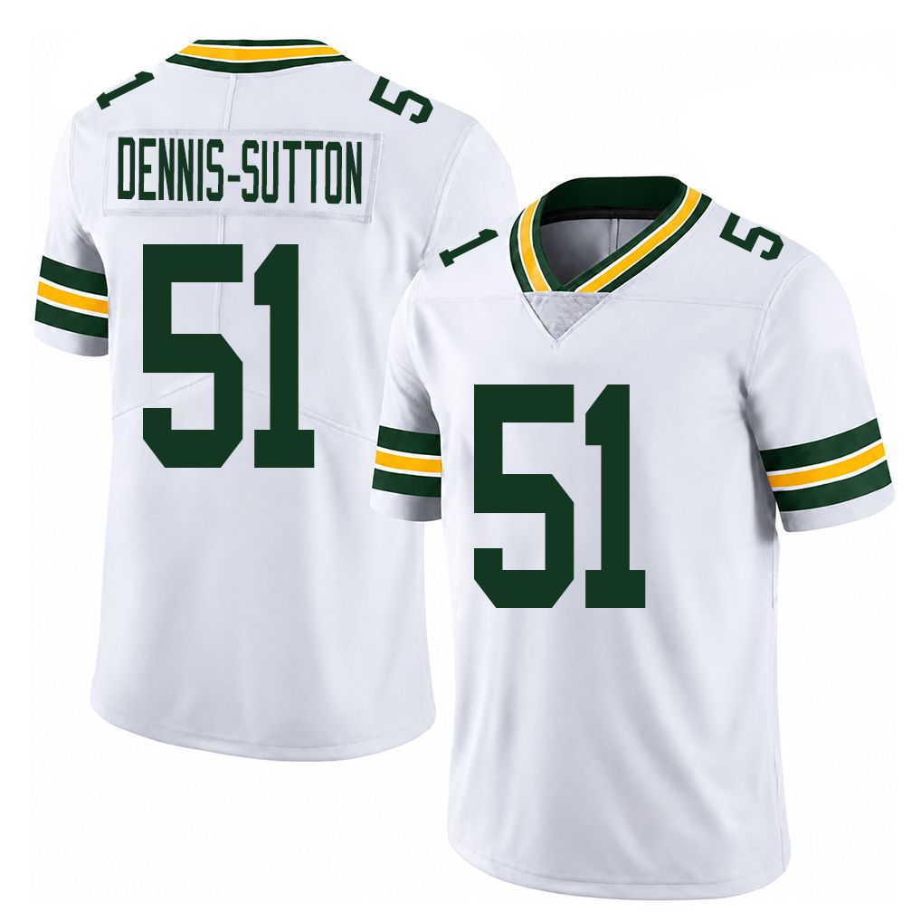 Green Bay #51 Dennis-Sutton Player Football V Neck Short Sleeve White Jersey Dani For Men Youth Women Gift