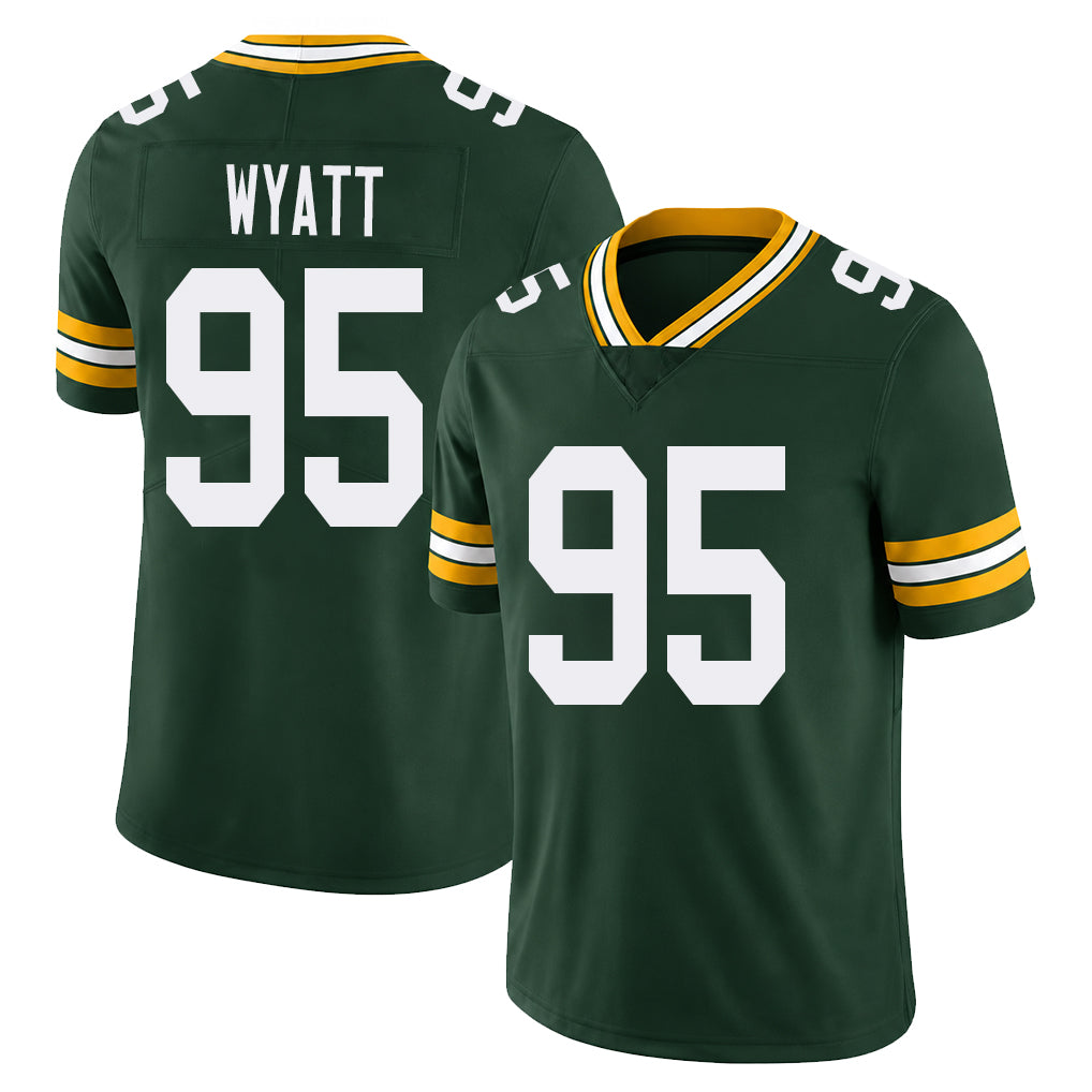 Green Bay #95 Wyatt Player Football V Neck Short Sleeve Green Jersey Devonte For Men Youth Women Gift