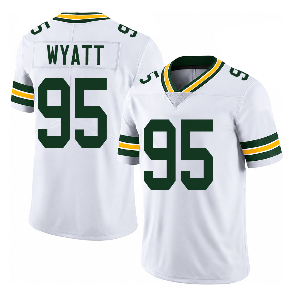 Green Bay #95 Wyatt Player Football V Neck Short Sleeve White Jersey Devonte For Men Youth Women Gift