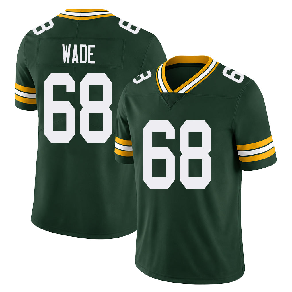 Green Bay #68 Wade Player Football V Neck Short Sleeve Green Jersey Dillon For Men Youth Women Gift