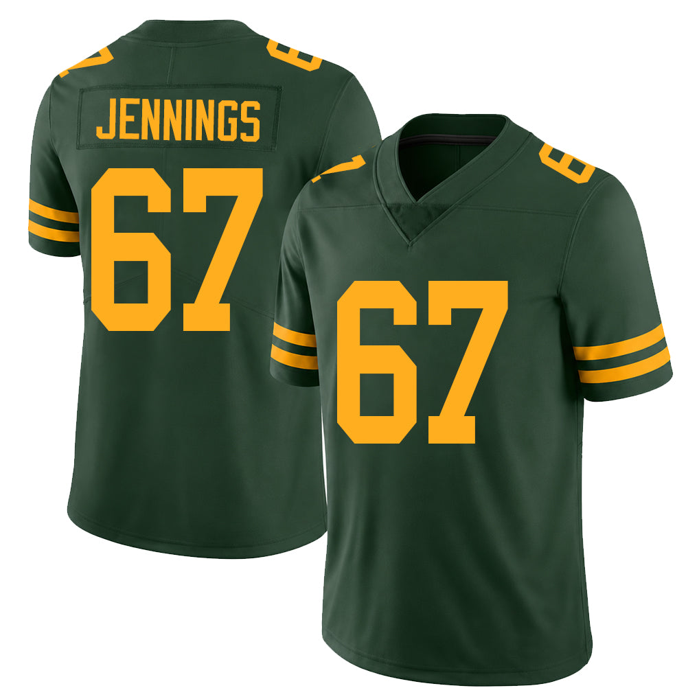 Green Bay #67 Jennings Player Football V Neck Short Sleeve Jersey Green Donovan For Men Youth Women Gift