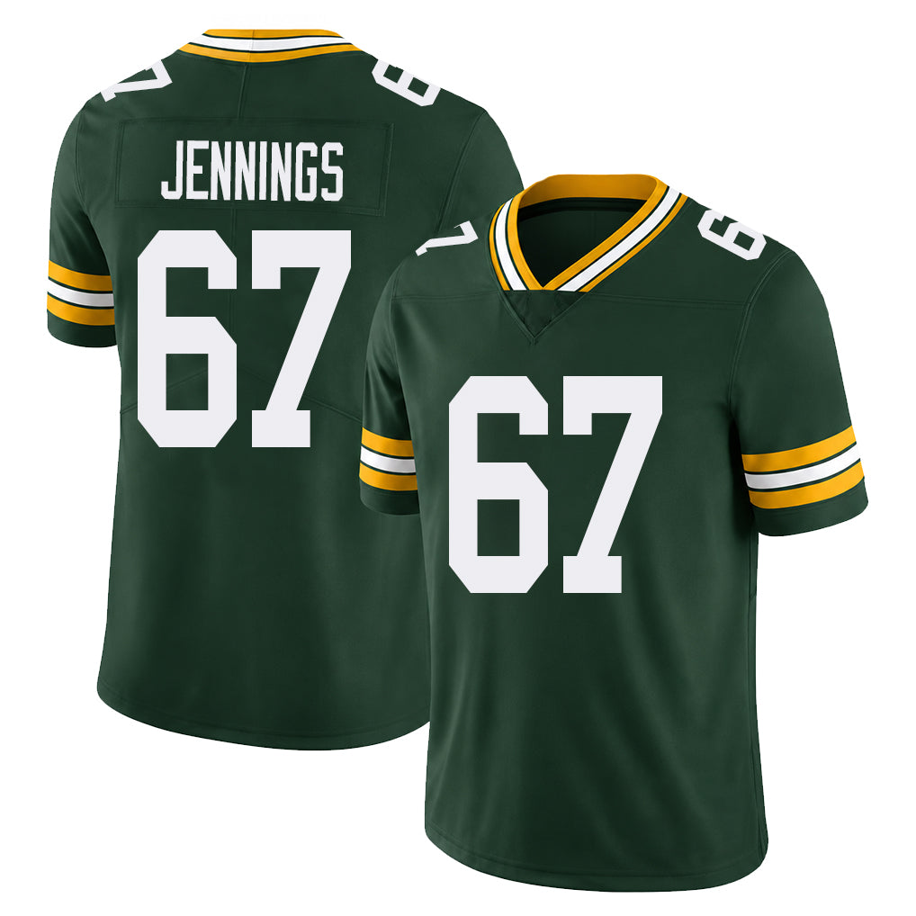 Green Bay #67 Jennings Player Football V Neck Short Sleeve Green Jersey Donovan For Men Youth Women Gift