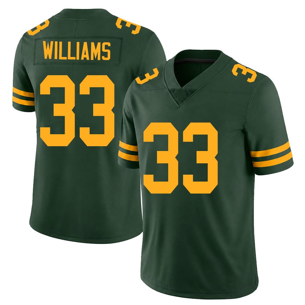 Green Bay #33 Williams Player Football V Neck Short Sleeve Jersey Green Evan For Men Youth Women Gift