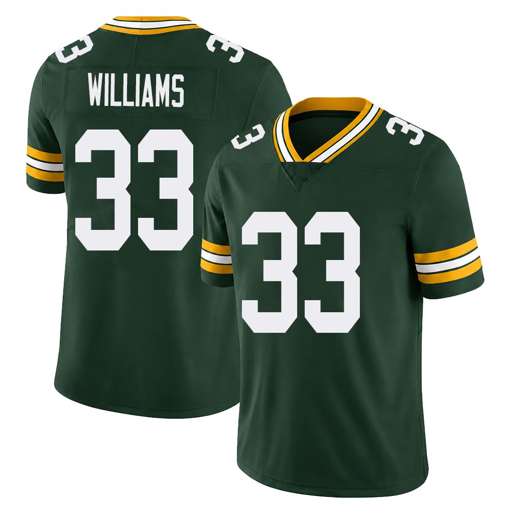 Green Bay #33 Williams Player Football V Neck Short Sleeve Green Jersey Evan For Men Youth Women Gift