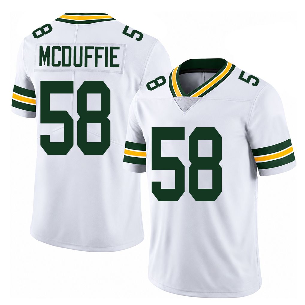 Green Bay #58 McDuffie Player Football V Neck Short Sleeve White Jersey Isaiah For Men Youth Women Gift