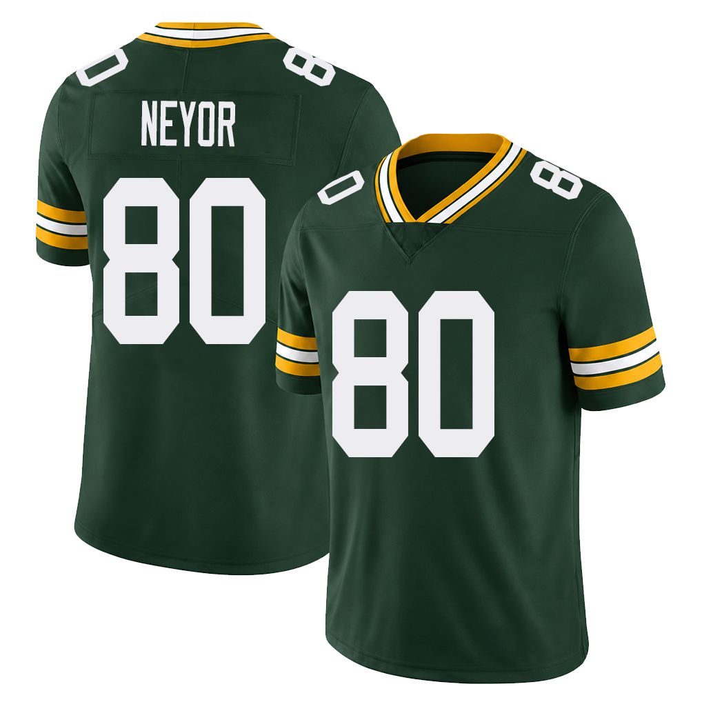 Green Bay #80 Neyor Player Football V Neck Short Sleeve Green Jersey Isaiah For Men Youth Women Gift