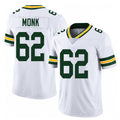 Green Bay #62 Monk Player Football V Neck Short Sleeve White Jersey Jacob For Men Youth Women Gift