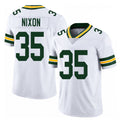 Green Bay #35 Nixon Player Football V Neck Short Sleeve White Jersey Jaden For Men Youth Women Gift